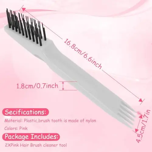 Yaomiao 2 Pcs Hair Brush Cleaner Tool 2-in-1, Pink and Gray Hairbrush Cleaner for Removing Hair Dust, Mini Comb for Removing Dirt, Home Salon Use - 2