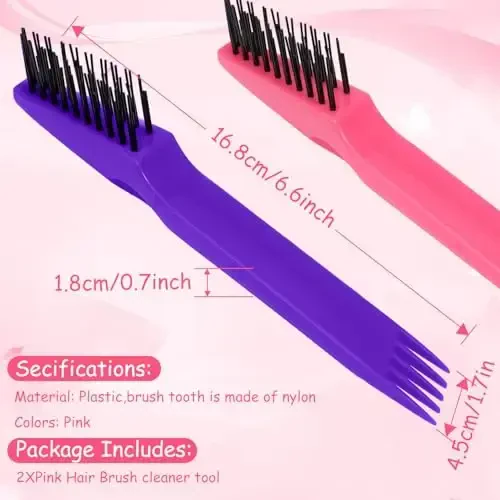 Yaomiao 2 Pcs Hair Brush Cleaner Tool 2-in-1, Pink and Purple Hairbrush Cleaner for Removing Hair Dust, Mini Comb for Removing Dirt, Home Salon Use - 2