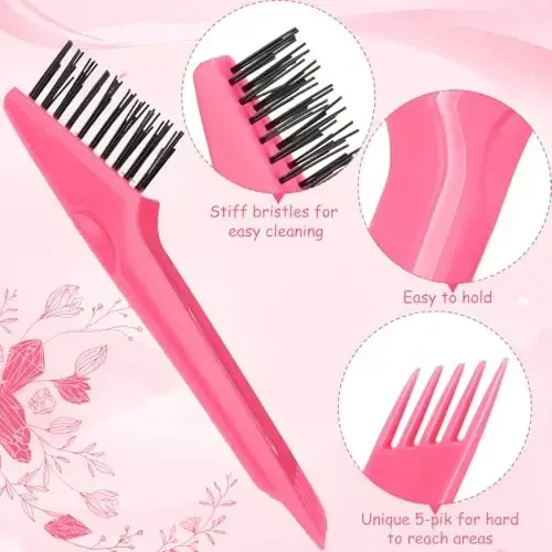 Yaomiao 2 Pcs Hair Brush Cleaner Tool 2-in-1, Pink and Purple Hairbrush Cleaner for Removing Hair Dust, Mini Comb for Removing Dirt, Home Salon Use - 4