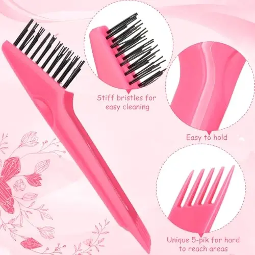 Yaomiao 2 Pcs Hair Brush Cleaner Tool 2-in-1, Pink and Purple Hairbrush Cleaner for Removing Hair Dust, Mini Comb for Removing Dirt, Home Salon Use - 4