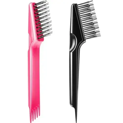 Yaomiao 2 Pcs Hair Brush Cleaner Tool 2-in-1, Black and Pink Hairbrush Cleaner for Removing Hair Dust, Mini Comb for Removing Dirt, Home Salon Use - YAOMIAO