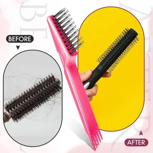 Yaomiao 2 Pcs Hair Brush Cleaner Tool 2-in-1, Black and Pink Hairbrush Cleaner for Removing Hair Dust, Mini Comb for Removing Dirt, Home Salon Use - 5
