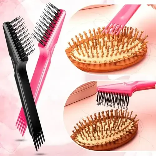 Yaomiao 2 Pcs Hair Brush Cleaner Tool 2-in-1, Black and Pink Hairbrush Cleaner for Removing Hair Dust, Mini Comb for Removing Dirt, Home Salon Use - 6