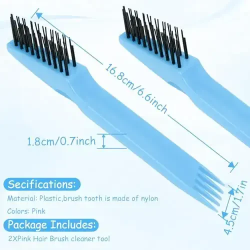 Yaomiao 2 Pcs Hair Brush Cleaner Tool 2-in-1, Light Blue Hairbrush Cleaner for Removing Hair Dust, Mini Comb for Removing Dirt, Home Salon Use - YAOMIAO (1)