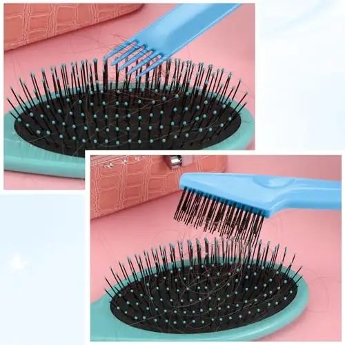 Yaomiao 2 Pcs Hair Brush Cleaner Tool 2-in-1, Light Blue Hairbrush Cleaner for Removing Hair Dust, Mini Comb for Removing Dirt, Home Salon Use - 4