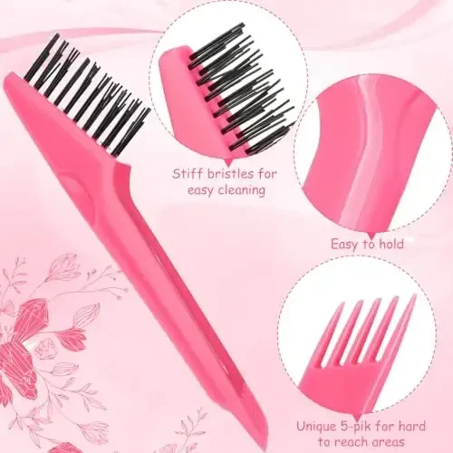 Yaomiao 2 Pcs Hair Brush Cleaner Tool 2-in-1, Pink and Gray Hairbrush Cleaner for Removing Hair Dust, Mini Comb for Removing Dirt, Home Salon Use - 3