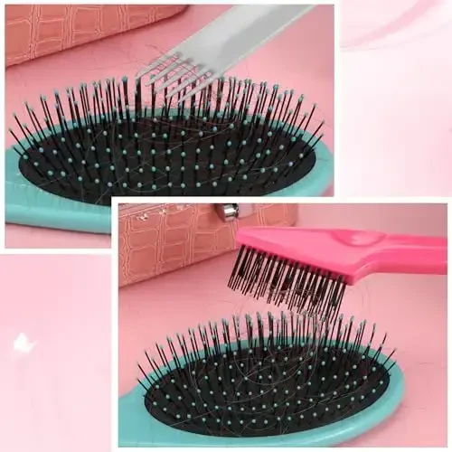 Yaomiao 2 Pcs Hair Brush Cleaner Tool 2-in-1, Pink and Gray Hairbrush Cleaner for Removing Hair Dust, Mini Comb for Removing Dirt, Home Salon Use - 4