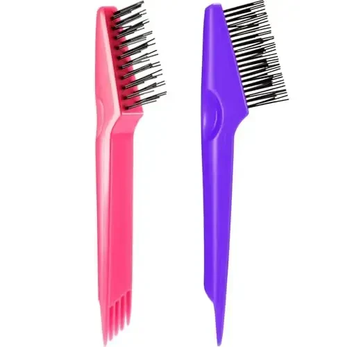 Yaomiao 2 Pcs Hair Brush Cleaner Tool 2-in-1, Pink and Purple Hairbrush Cleaner for Removing Hair Dust, Mini Comb for Removing Dirt, Home Salon Use - 1