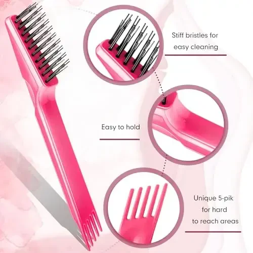 Yaomiao 2 Pcs Hair Brush Cleaner Tool 2-in-1, Black and Pink Hairbrush Cleaner for Removing Hair Dust, Mini Comb for Removing Dirt, Home Salon Use - 3