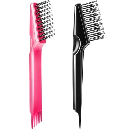 Yaomiao 2 Pcs Hair Brush Cleaner Tool 2-in-1, Black and Pink Hairbrush Cleaner for Removing Hair Dust, Mini Comb for Removing Dirt, Home Salon Use - 1