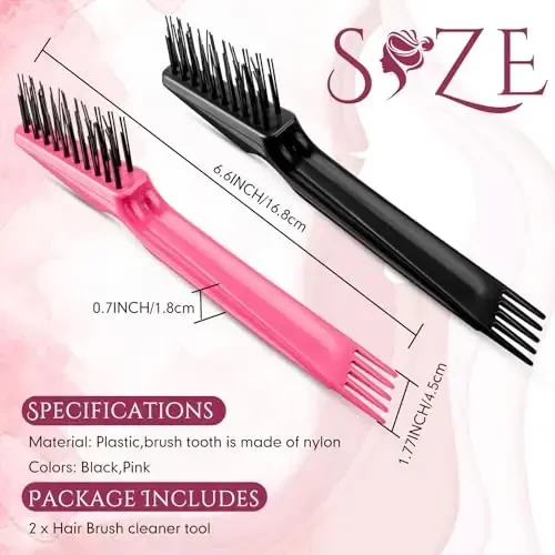 Yaomiao 2 Pcs Hair Brush Cleaner Tool 2-in-1, Black and Pink Hairbrush Cleaner for Removing Hair Dust, Mini Comb for Removing Dirt, Home Salon Use - YAOMIAO (1)