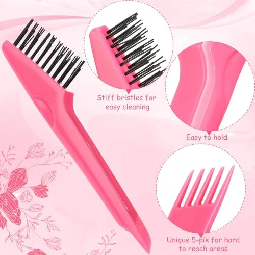 Yaomiao Hair Brush Cleaner Tool 2-in-1, Pink - Long Service Life, Easily Removes Hair, Dirt, Dust from Hair Brushes, Cleaning Tool for Home Salon Use - 4