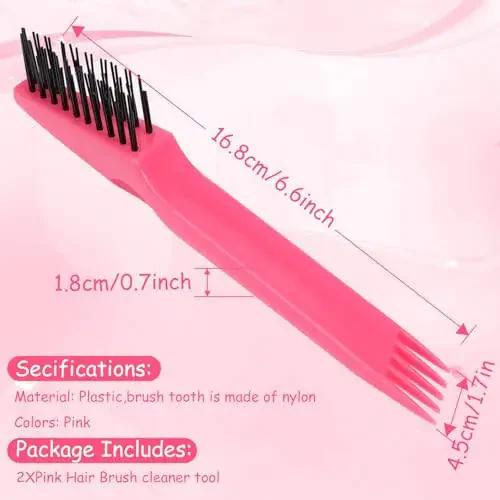Yaomiao 2 Pcs Hair Brush Cleaner Tool 2-in-1, Pink Hairbrush Cleaner for Removing Hair Dust, Mini Comb for Removing Dirt, Home Salon Use - 2