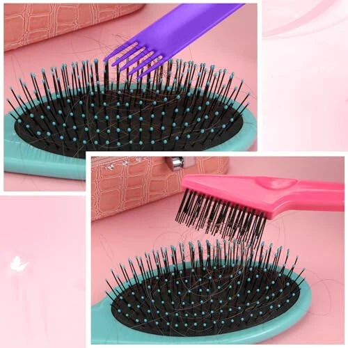 Yaomiao 2 Pcs Hair Brush Cleaner Tool 2-in-1, Pink Hairbrush Cleaner for Removing Hair Dust, Mini Comb for Removing Dirt, Home Salon Use - 5