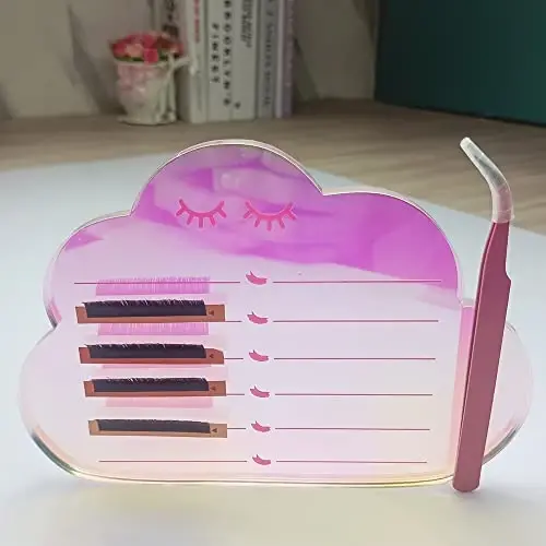 Grafting False Eyelash Acrylic Extension Pallet, Eyelash Extension Tweezers Plate Pad Makeup Palette Individual Training Tools Dazzling (Cloud-shaped C （5.9x3.94in）) - 6