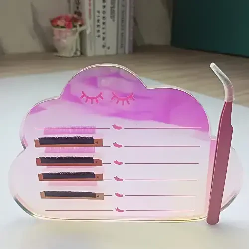 Grafting False Eyelash Acrylic Extension Pallet, Eyelash Extension Tweezers Plate Pad Makeup Palette Individual Training Tools Dazzling (Cloud-shaped C （5.9x3.94in）) - 6