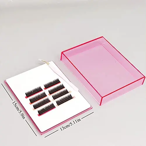 Grafting False Eyelash Acrylic Extension Pallet Organizer, Eyelash Extension Glue Tweezers Plate Makeup Palette, Dustproof Storage Box Display Training Tools Salon (Transparent Pink L) - 5