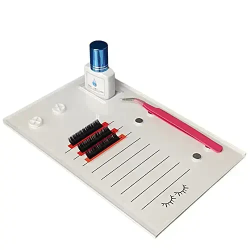 Grafting False Eyelash Acrylic Extension Pallet, Eyelash Extension Glue Tweezers Plate Pad Makeup Palette Individual Training Tools (White (7.87x5.12in)) - 5