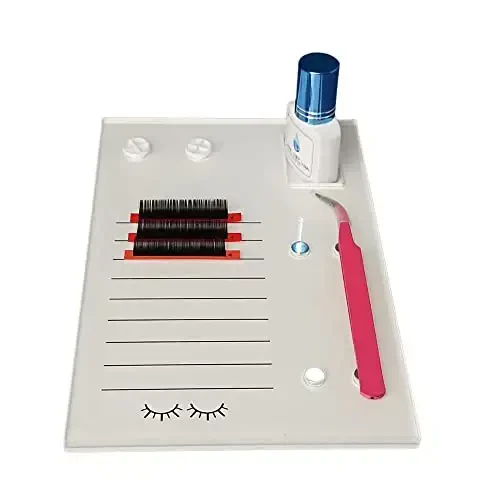 Grafting False Eyelash Acrylic Extension Pallet, Eyelash Extension Glue Tweezers Plate Pad Makeup Palette Individual Training Tools (White (7.87x5.12in)) - MODAZONE