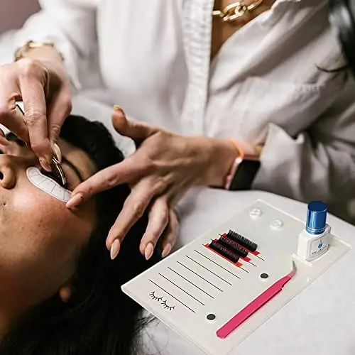 Grafting False Eyelash Acrylic Extension Pallet, Eyelash Extension Glue Tweezers Plate Pad Makeup Palette Individual Training Tools (White (7.87x5.12in)) - 3