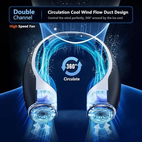 AI Neck Fan, 4 Speeds Adjustable Portable Personal Fan Rechargeable, 4000 mAh Battery Faster Cooling Wearable Fan, Ultra Quiet for Home, Office, Travel, Outdoor - Black - 2