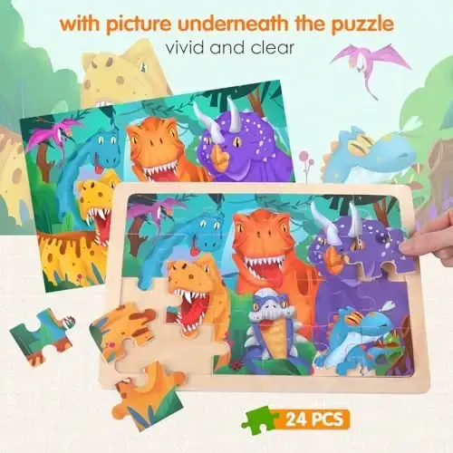 Jigsaw Puzzles Wooden Puzzles for Kids Ages 3-5 Preschool Educational Brain Teaser Boards Toddlers Toys Dinosaur Farm Zoo Sea World Gifts for 3 4 5 6 Year Old Boys Girls 4 Packs 24 Pcs - 4