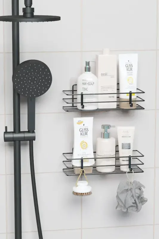 Yapışkanlı 2 li set Banyo Rafı Duş Şampuanlık Duvar Düzenleyici Organizer - 3