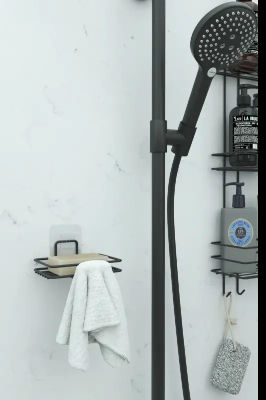 Yapışkanlı 2 li Set Sabunluk Banyo Mutfak Lavabo Metal Katı Sabunluk Siyah - siyah - 2