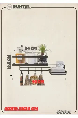 Kancalı Yapışkanlı Banyo Rafı ve Sabunluk Seti - Askılı Banyo Organizer - 2