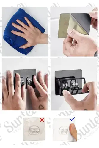 Kancalı Yapışkanlı Banyo Rafı ve Sabunluk Seti - Askılı Banyo Organizer - 5