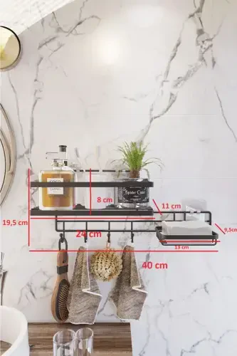Kancalı Yapışkanlı Banyo Rafı ve Sabunluk Seti - Askılı Banyo Organizer - 6