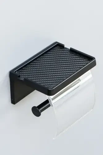 Yapışkanlı Kapaklı Tuvalet Kağıdı Askısı Banyo Tuvalet Kağıtlığı Aparatı Peçetelik Organizer Plastik-siyah - 4