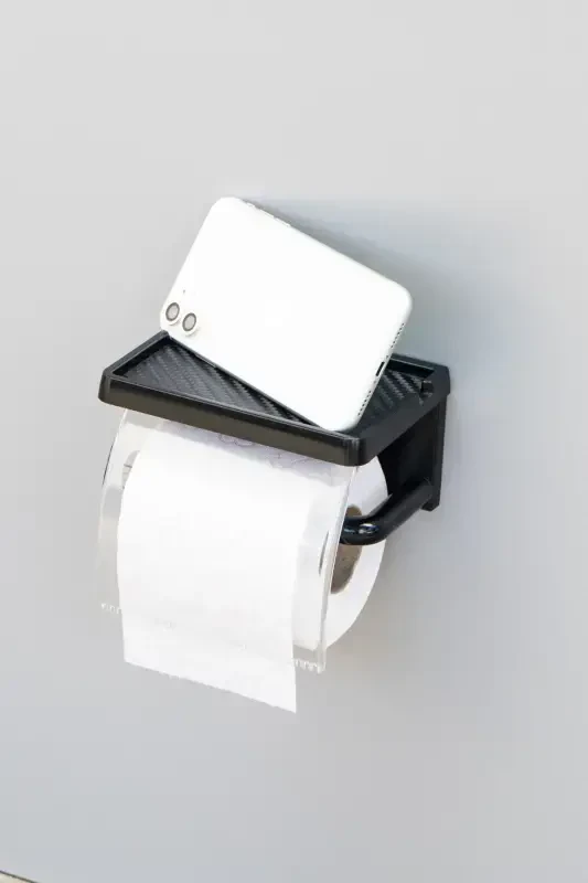 Yapışkanlı Kapaklı Tuvalet Kağıdı Askısı Banyo Tuvalet Kağıtlığı Aparatı Peçetelik Organizer Plastik-siyah - 5