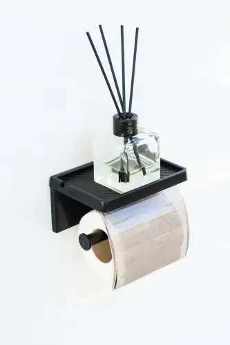 Yapışkanlı Kapaklı Tuvalet Kağıdı Askısı Banyo Tuvalet Kağıtlığı Aparatı Peçetelik Organizer Plastik-siyah - 7