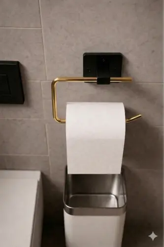 Yapışkanlı Kare Açık Tuvalet Kağıtlığı Wc Kağıtlık Tuvalet Kağıdı Askısı Altın Siyah Ks-001-6997 - 2