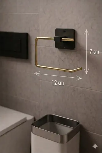 Yapışkanlı Kare Açık Tuvalet Kağıtlığı Wc Kağıtlık Tuvalet Kağıdı Askısı Altın Siyah Ks-001-6997 - 7