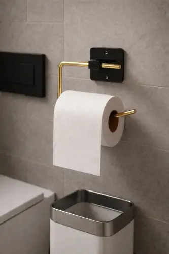 Yapışkanlı Kare Açık Tuvalet Kağıtlığı Wc Kağıtlık Tuvalet Kağıdı Askısı Altın Siyah Ks-001 - 6997 