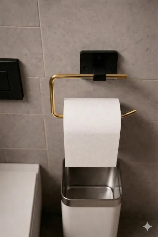 Yapışkanlı Kare Açık Tuvalet Kağıtlığı Wc Kağıtlık Tuvalet Kağıdı Askısı Altın Siyah Ks-001 - 6997 - 2