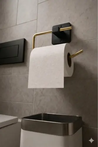 Yapışkanlı Kare Açık Tuvalet Kağıtlığı Wc Kağıtlık Tuvalet Kağıdı Askısı Altın Siyah Ks-001 - 6997 - 3
