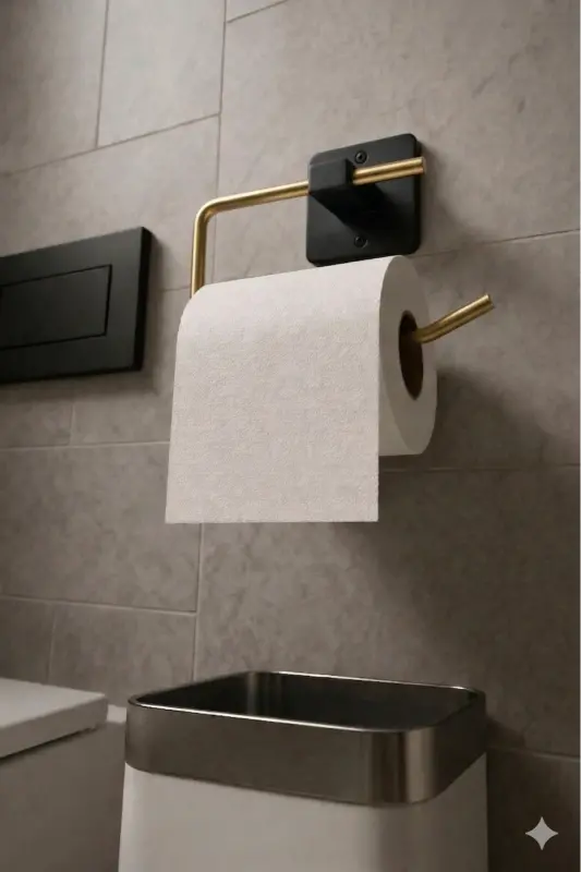 Yapışkanlı Kare Açık Tuvalet Kağıtlığı Wc Kağıtlık Tuvalet Kağıdı Askısı Altın Siyah Ks-001 - 6997 - 3