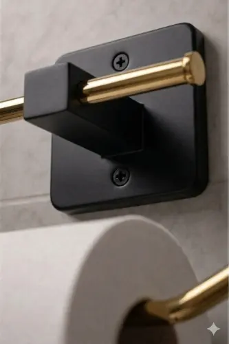 Yapışkanlı Kare Açık Tuvalet Kağıtlığı Wc Kağıtlık Tuvalet Kağıdı Askısı Altın Siyah Ks-001 - 6997 - 4