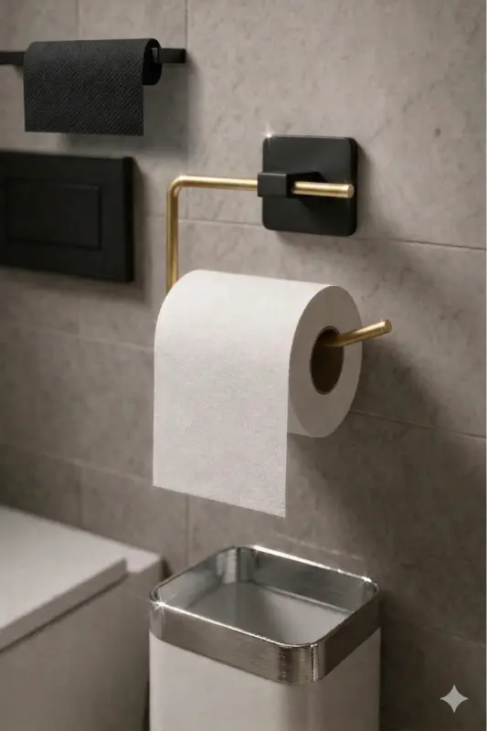 Yapışkanlı Kare Açık Tuvalet Kağıtlığı Wc Kağıtlık Tuvalet Kağıdı Askısı Altın Siyah Ks-001 - 6997 - 5