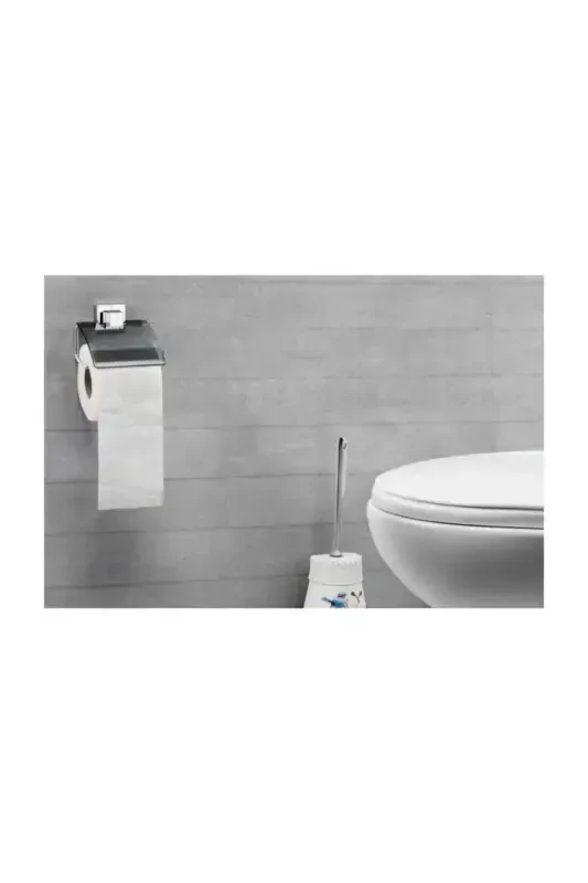 Yapışkanlı Metal Kapaklı Tuvalet Kağıtlığı Paslanmaz Krom Kaplama Wc Kağıtlık Banyo Kağıtlığ Premium - 3