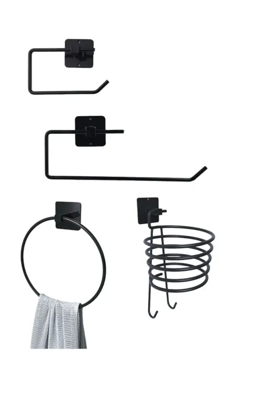 Yapışkanlı Tuvalet Kağıdı+Kağıt Havlu+Yuvarlak Havlu+ Fön Makinesi Tutucu 4'lü Set - PATULYA AKSESUAR