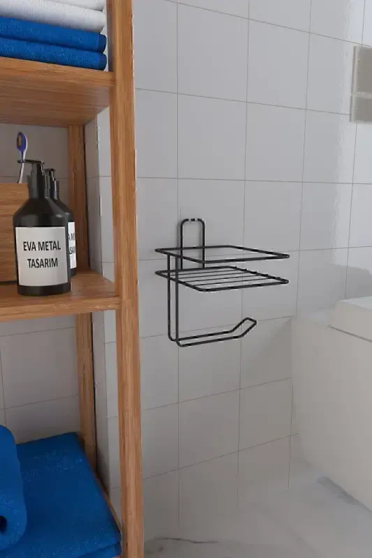 Yapışkanlı Tuvalet Kağıtlığı Tutacağı Askısı Mat Siyah Metal Tuvalet Kağıtlık - 6