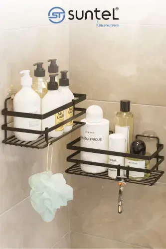 Yapışkanlı ve Kancalı 2 Adet Banyo Rafı, Yapışkanlı Banyo Düzenleyici, Vidalama Yok - 1