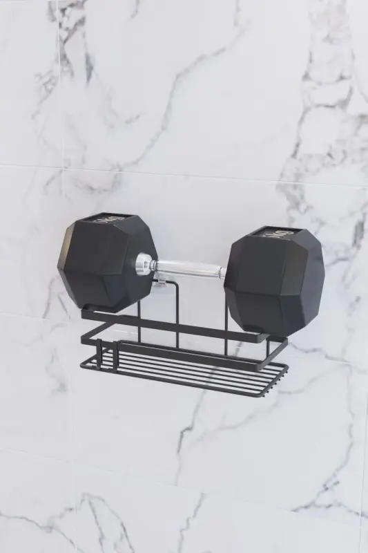 Yapışkanlı ve Kancalı 2 Adet Banyo Rafı, Yapışkanlı Banyo Düzenleyici, Vidalama Yok - SİYAH MAT - 6