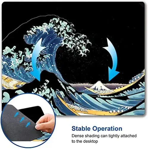 Yapon dengizi to'lqini sichqonchasi paneli, kvadrat sichqoncha mati suv o'tkazmaydigan sirpanmaydigan kauchuk asosli sichqonchalar paneli - 3