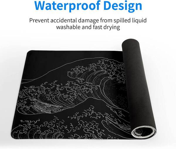 Yaponiya dengiz to'lqini katta sichqoncha pad, Anime qora o'yin sichqoncha pad keng Kanagava sichqoncha mat stol pad, 3 mm qalin uzun sirpanmaydigan kauchuk taglik sichqoncha pad, 31.5 X 11.8 dyuym - 11