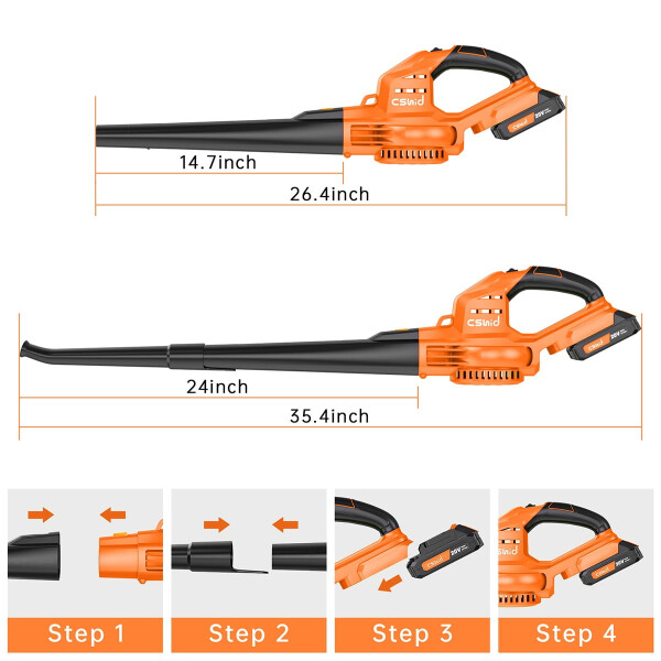 Leaf Blower, 20V Cordless Leaf Blower with 2 x 2.0 Ah Battery & Charger, Electric Leaf Blower for Lawn Care, 2 Speed Mode, 320CFM 165MPH Battery Powered Leaf Blower for Patio, Garden Cleaning-ORANGE - CSHIDWORLD (1)